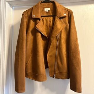 Brown Faux Leather Zip-Up Jacket